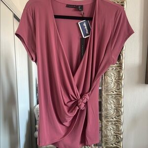 Tahari Pink Wrap Blouse with Tie Front